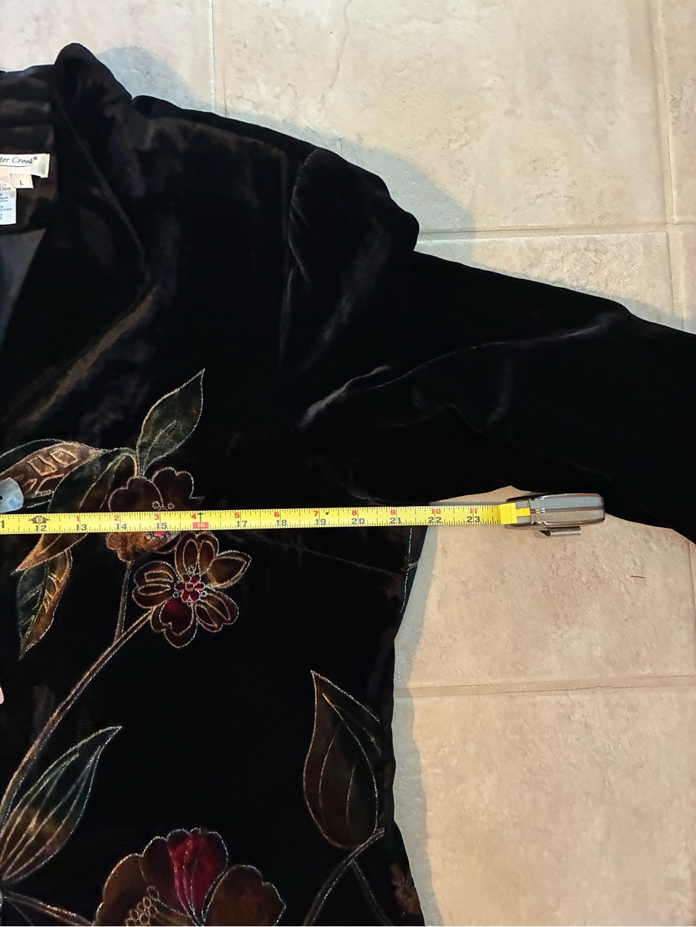 Coldwater Creek Black Velvet Floral Embroidered Long Jacket - Picture 6 of 8